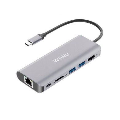 Адаптер WIWU H1 Plus HUB 6 in 1 HDMI / 2xUSB / Ethernet / SD-card - Silver (H1PLUS-SILVER), ціна | Фото