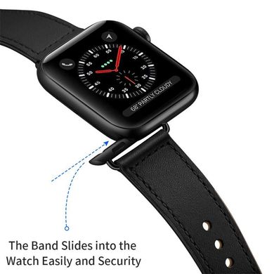 Шкіряний ремінець STR на сучасній застібці для Apple Watch 42/44/45/49 mm - Black, ціна | Фото