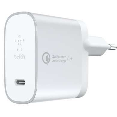Мережевий зарядний пристрій Belkin Home Charger (27W) Power Delivery/Quick Charge 4.0, USB-C 1.2m, silver, ціна | Фото