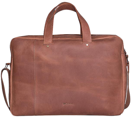 Кожаная сумка ручной работы с ремнем INCARNE BRUNO для ноутбука 13-14 дюймов - Коньяк, цена | Фото