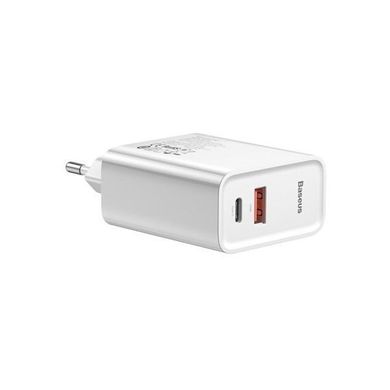 Зарядное устройство Baseus Wall Charger USB-C and USB PPS Quick Charge 30W with USB-C Cable White (TZCAFS-A02), цена | Фото