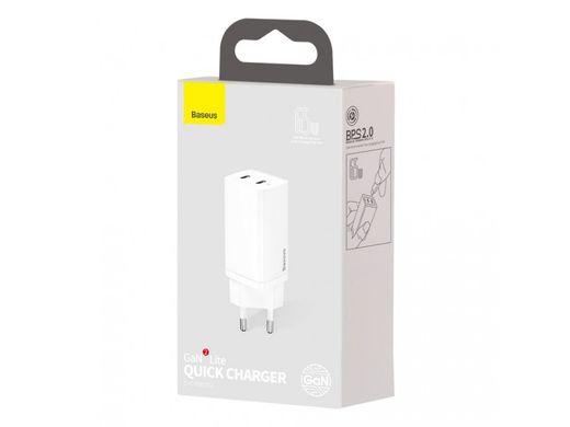 Зарядное устройство Baseus GaN2 Lite Quick Charger 65W (2 Type-C) - White (CCGAN2L-E02), цена | Фото