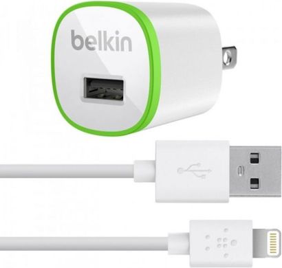 Сетевое зарядное устройство Belkin Home Charger USB 1A, Lightning 1.2m, white, цена | Фото
