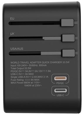 Універсальний зарядний пристрій WIWU UA303 Universal Travel Adapter - Black, ціна | Фото