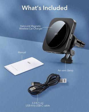 Автодержатель с беспроводной зарядкой с MagSafe ESR HaloLock Magnetic Wireless Car Charger (только для iPhone 12 | 13 Series) - Black, цена | Фото