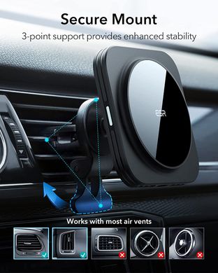 Автодержатель с беспроводной зарядкой с MagSafe ESR HaloLock Magnetic Wireless Car Charger (только для iPhone 12 | 13 Series) - Black, цена | Фото