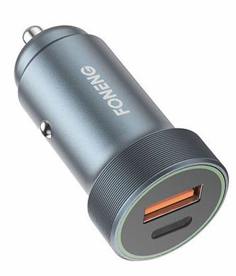 Автомобільний зарядний пристрій + кабель Lightning FONENG C16 (1xUSB QC + PD / 18W) - Gray, ціна | Фото