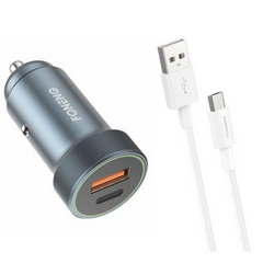 Автомобильное зарядное устройство + кабель Micro USB FONENG C16 (1xUSB QC + PD / 18W) - Gray, цена | Фото