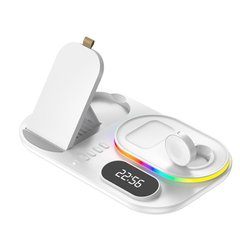 Док-станция с часами и LED подсветкой STR 4 in 1 (для iPhone/Apple Watch/AirPods/USB) - White, цена | Фото