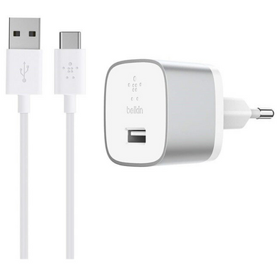 Мережевий зарядний пристрій Belkin Home Quick Charger (18W) USB 3.0A, USB-C, 1.2m, silver, ціна | Фото