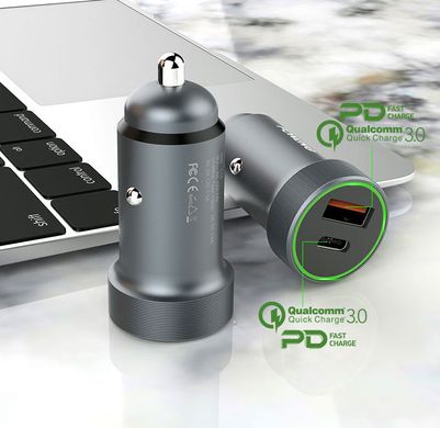 Автомобільний зарядний пристрій + кабель Micro USB FONENG C16 (1xUSB QC + PD / 18W) - Gray, ціна | Фото