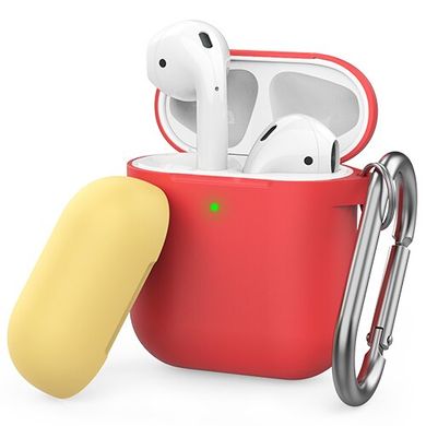 Чехол с карабином для Apple AirPods AHASTYLE Two Color Silicone Case with Carabiner for Apple AirPods - Yellow/Mint Green (AHA-01460-YYM), цена | Фото