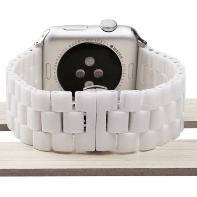Керамічний ремінець STR 3-Bead Ceramic Band for Apple Watch 42/44/45 mm (Series SE/7/6/5/4/3/2/1) - White, ціна | Фото