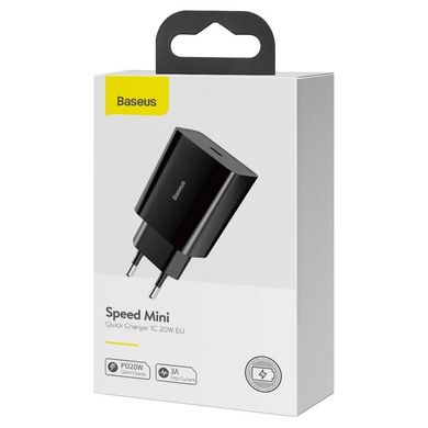 Зарядное устройство Baseus Speed Mini PD Charger 20W (1 Type-C) - Black, цена | Фото