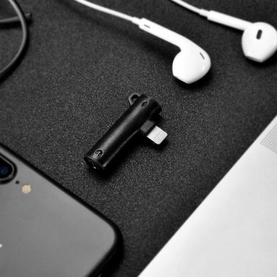 Адаптер iCarer Dual 2 in 1 Lightning Splitter Adapter for Headphone & Charging (3.5mm+Lightning) - Black, ціна | Фото