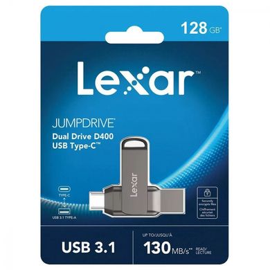 Накопичувач OTG LEXAR JumpDrive D400 USB to Type-C (USB 3.1) 128GB - Gray, ціна | Фото