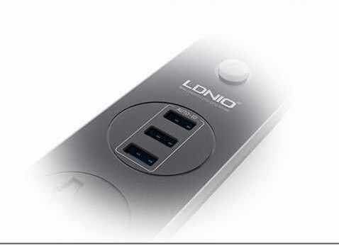 Подовжувач мережевий Ldnio SC3301 |2500W, 1.6m EU plug, 3USB, 3 Sockets 3.1A| - Black, ціна | Фото