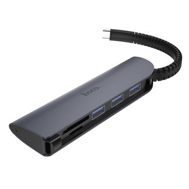 Адаптер HOCO Type-c Easy connect adapter HB17 |Type-C to USB3.0*3+SD+TF| - Grey, ціна | Фото
