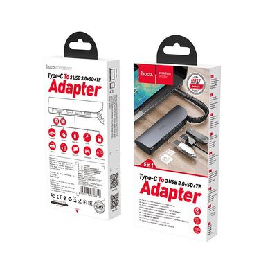 Адаптер HOCO Type-c Easy connect adapter HB17 |Type-C to USB3.0*3+SD+TF| - Grey, ціна | Фото