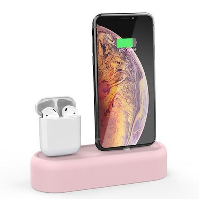 Силиконовая подставка AHASTYLE Silicone Stand 2 in 1 for Apple AirPods and iPhone - Pink (AHA-01550-PNK), цена | Фото