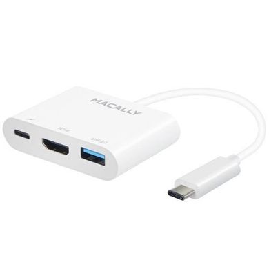 Адаптер Macally мульти портовый (3 в 1) с USB-C 3.1 порта на HDMI 4K порт, три USB-А 3.1/3.0 порта и зарядный USB-C порт для порта ноутбука, белый (UCHDMI4K), цена | Фото