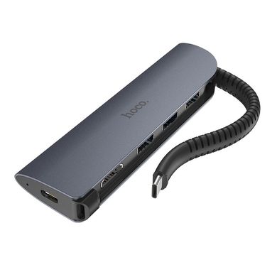 Адаптер HOCO Type-C EasyLink HB13 |3xUSB3.0/HDMI/Type-C (PD), OTG| - Black, ціна | Фото