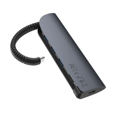 Адаптер HOCO Type-C EasyLink HB13 |3xUSB3.0/HDMI/Type-C (PD), OTG| - Black, цена | Фото
