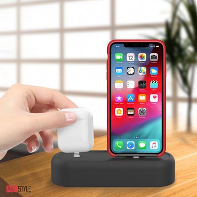 Силіконова підставка AHASTYLE Silicone Stand 2 in 1 for Apple AirPods and iPhone - Pink (AHA-01550-PNK), ціна | Фото