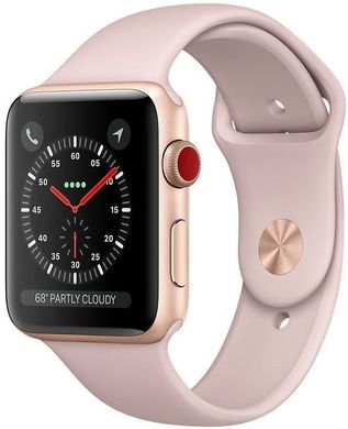 Apple Watch Series 3 (GPS + LTE) 42mm Gold Aluminium Case with Pink Sand Sport Band, цена | Фото