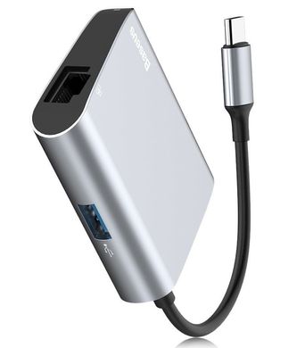 Перехідник Baseus Enjoyment series Type-C to RJ45+USB3.0 HUB Adapter - Gray, ціна | Фото