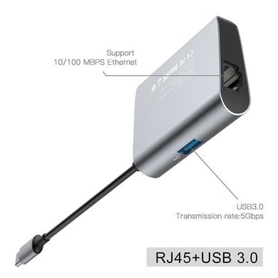Перехідник Baseus Enjoyment series Type-C to RJ45+USB3.0 HUB Adapter - Gray, ціна | Фото