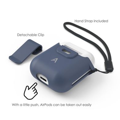 Чехол для Apple AirPods со съемным зажимом для ремня AHASTYLE Detachable Belt Clip Case for Apple AirPods - Navy Blue (AHA-01050-NBL), цена | Фото