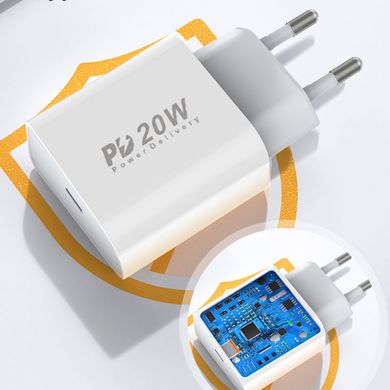Зарядное устройство + кабель Type-C to Lightning FONENG EU23 (PD / 18W) - White, цена | Фото