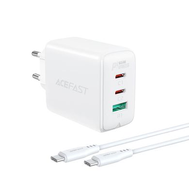 Зарядное устройтво Acefast A13 PD 65W (2 Type-C + USB) - White, цена | Фото