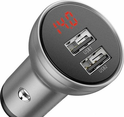 Автомобільна зарядка Baseus Digital Display Dual USB 4.8A Car Charger 24W - Silver (CCBX-0S), ціна | Фото