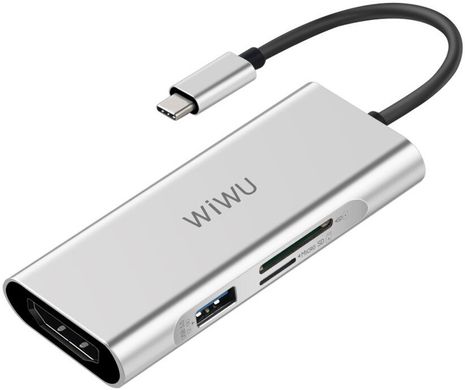 Хаб WIWU Apollo 7in1 (3xUSB 3.0/Type-C/HDMI/SD/Micro SD) - Silver (A731TH), ціна | Фото