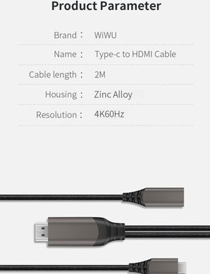Кабель WIWU X10 USB Type-C to HDMI 4K - Black, ціна | Фото