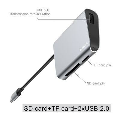 Перехідник Baseus Enjoyment series Type-C to SD+TF Card+USB2.0 HUB Adapter - Gray, ціна | Фото