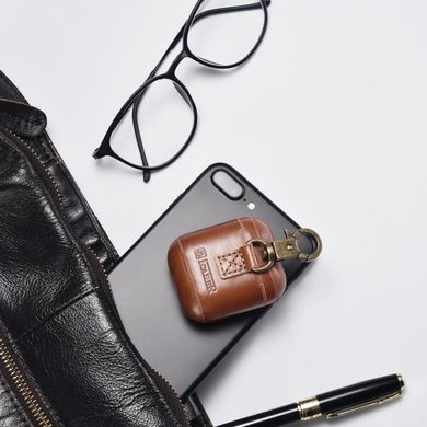 Чохол iCarer Vintage Series Real Leather Airpods Case With The Metal Hook with LED Indicator Hole - Brown, ціна | Фото