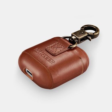 Чехол iCarer Vintage Series Real Leather Airpods Case With The Metal Hook with LED Indicator Hole - Brown, цена | Фото