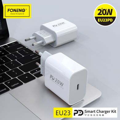 Зарядний пристрій FONENG EU23 (PD / 20W) - White, ціна | Фото