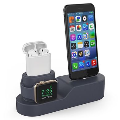 Силіконова підставка AHASTYLE Silicone Stand 3 in 1 for Apple Watch, AirPods and iPhone - Navy Blue (AHA-01280-NBL), ціна | Фото