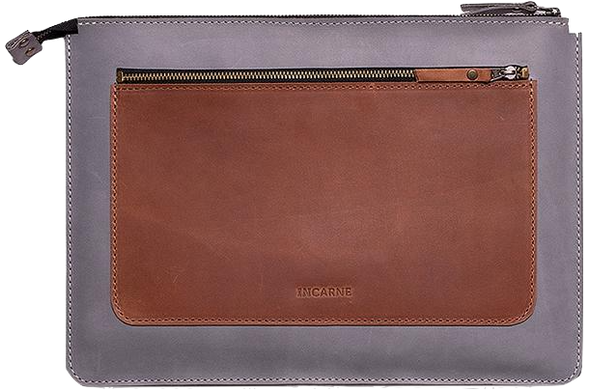 Кожаный чехол ручной работы INCARNE MOCCO для MacBook Air 15 (2023-2024) М2/М3 - Серый (карман коньяк)