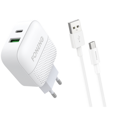 Зарядний пристрій + кабель Micro USB FONENG EU26 (1xUSB QC/1xPD), ціна | Фото