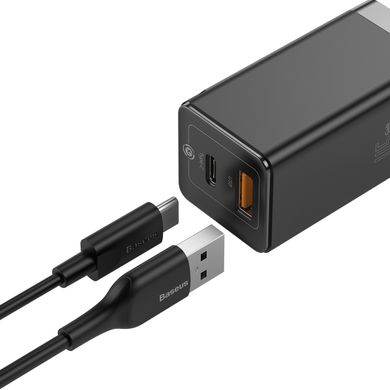 Зарядний пристрій Baseus Mini Quick Charger 45W Type-C + USB (With Mini Cable Type-C to Type-C 60W (1m)) - White, ціна | Фото