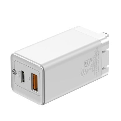 Зарядное устройство Baseus Mini Quick Charger 45W Type-C + USB (With Mini Cable Type-C to Type-C 60W (1m)) - White, цена | Фото