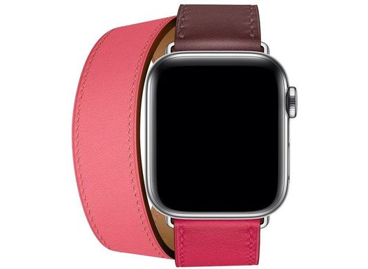 Ремешок STR Apple Watch Hermes - 42/44/45 mm (Series SE/7/6/5/4/3/2/1) Bordeaux/Rose Extrême/Rose Azalée Swift Leather Double Tour, цена | Фото