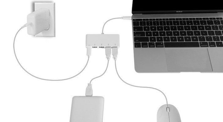 Хаб Macally для USB-C 3.1 порта на 4 USB-A 3.0 порта с зарядным USB-C 3.1 портом, белый (UC3HUB4C), цена | Фото
