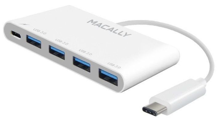 Хаб Macally для USB-C 3.1 порта на 4 USB-A 3.0 порта с зарядным USB-C 3.1 портом, белый (UC3HUB4C), цена | Фото
