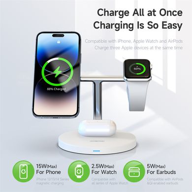 Док-станция с MagSafe DUZZONA W9 3-in-1 Wireless Charger Stand - White, цена | Фото